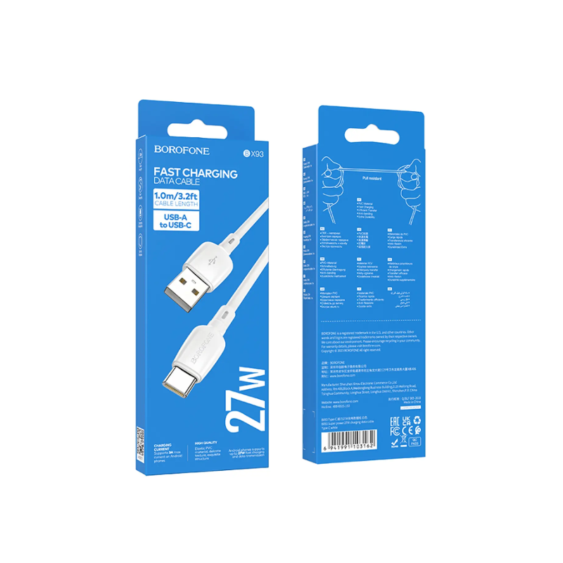 Cable Borofone BX93 Super 27W Tipo C Blanco