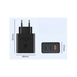 Cargador Triple 65W USB-C/USB-A | Rápido y Compacto